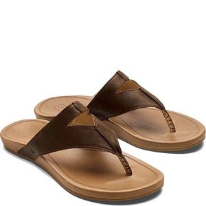 OLUKAI Women's LALA Brown Leather Flip Flop Thong Sandals Size 7.